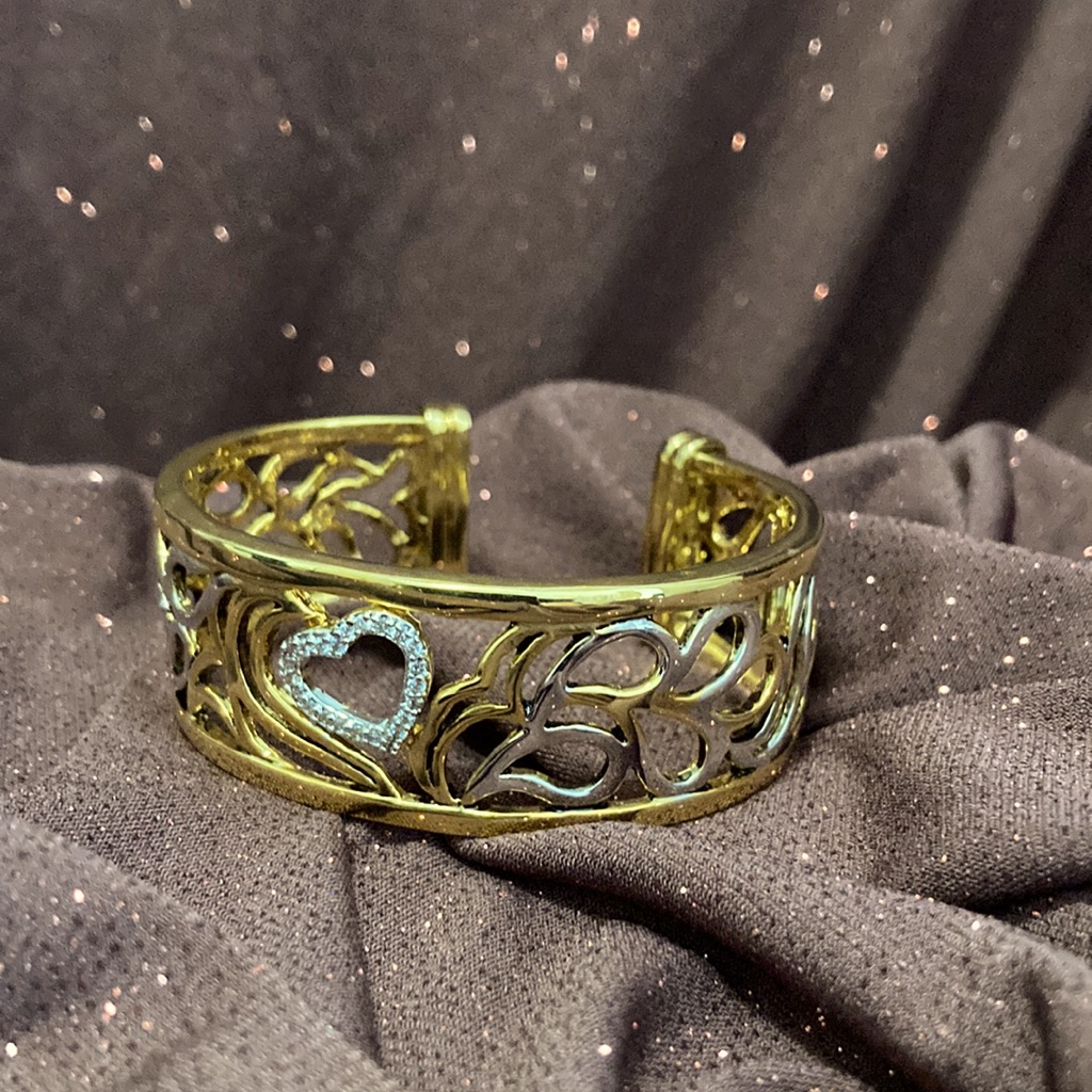 Gorgeous Two Tone Gold Heart Bangle Bracelet